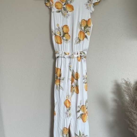 For Love And Lemons 🍋 Limonada Floral Lemon Print Jumpsuit Cropped Romper XS - Picture 5 of 9